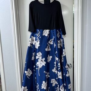 eShakti Black and Blue Floral Maxi Dress